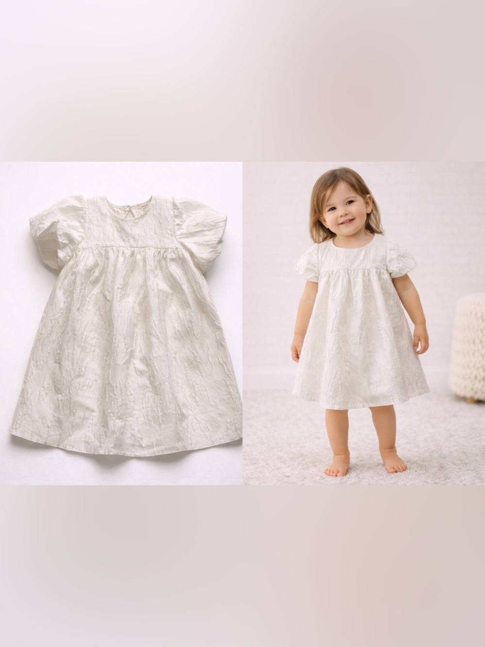 Textured White Dress w/ Black Bow Back Baby 18–24M‎ Easter Wedding Bridal Party